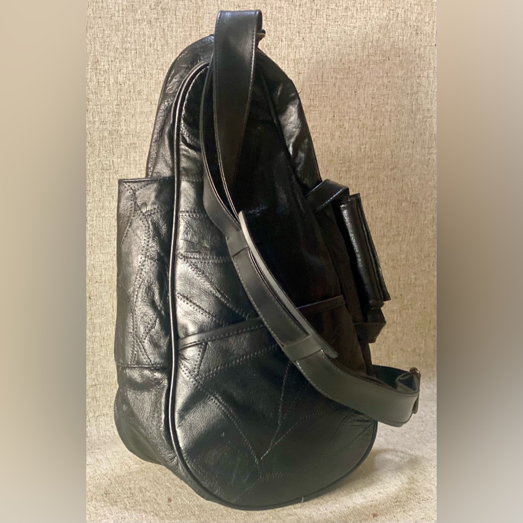 Comfort Carry-All Crossbody Sling Black Patchwork Shoulder Bag Ergo Purse Unisex